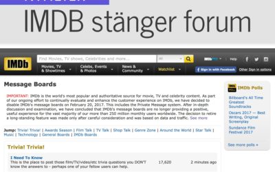 IMDB stänger ned sitt forum och sin kommentarsfunktion