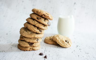 stack of cookies and glass of milk