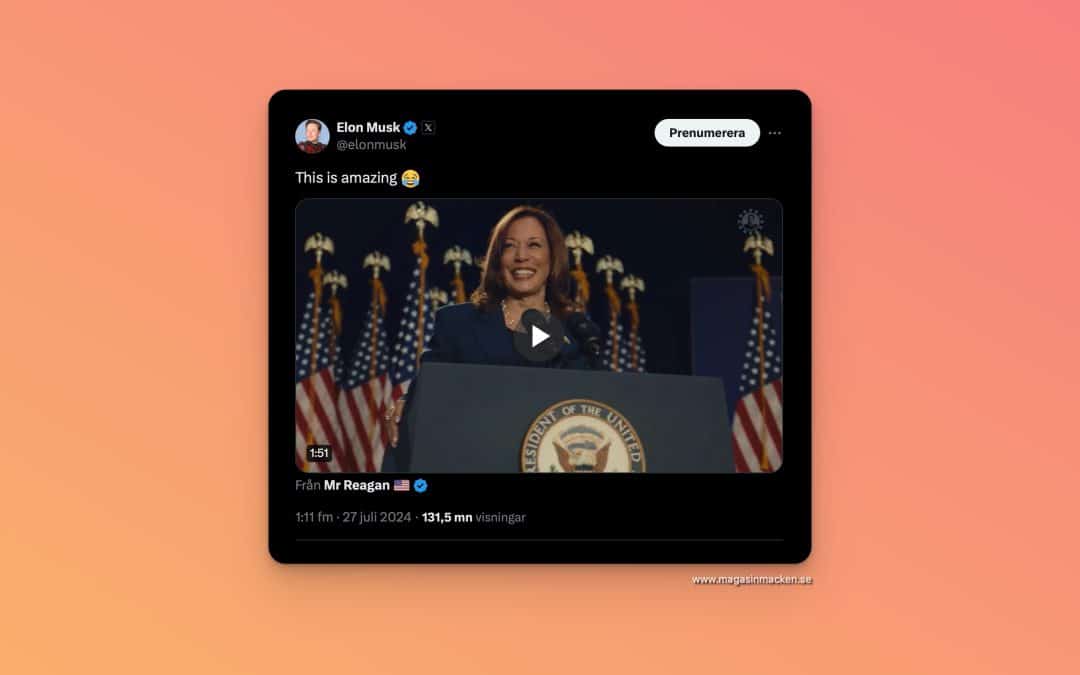 Elon Musk sprider manipulerad video med Kamala Harris och bryter mot sina egna regler