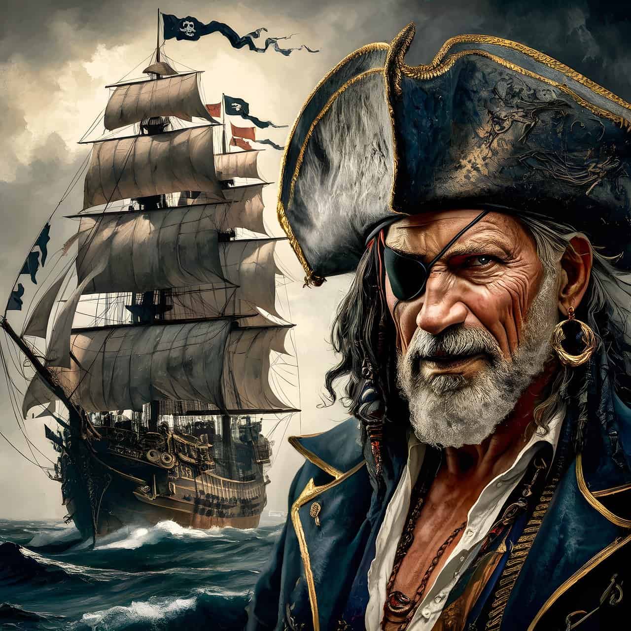 pirate, portrait, sea