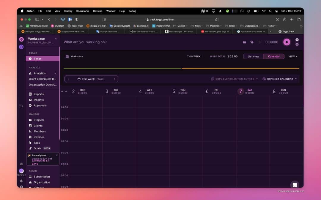 Macken testar stämpelur: Toggl Track – snabbt, snyggt, enkelt och billigt